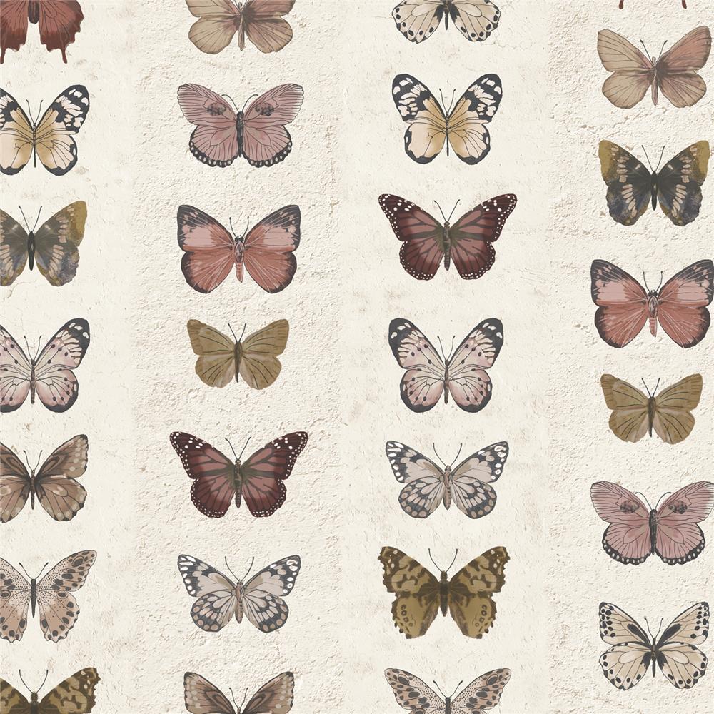 Patton Wallcoverings G67992 Organic Textures Jewel Butterflies Stripe Wallpaper